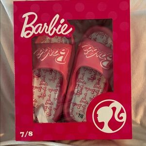 Barbie Hot Pink and White Logo Slide Sandals